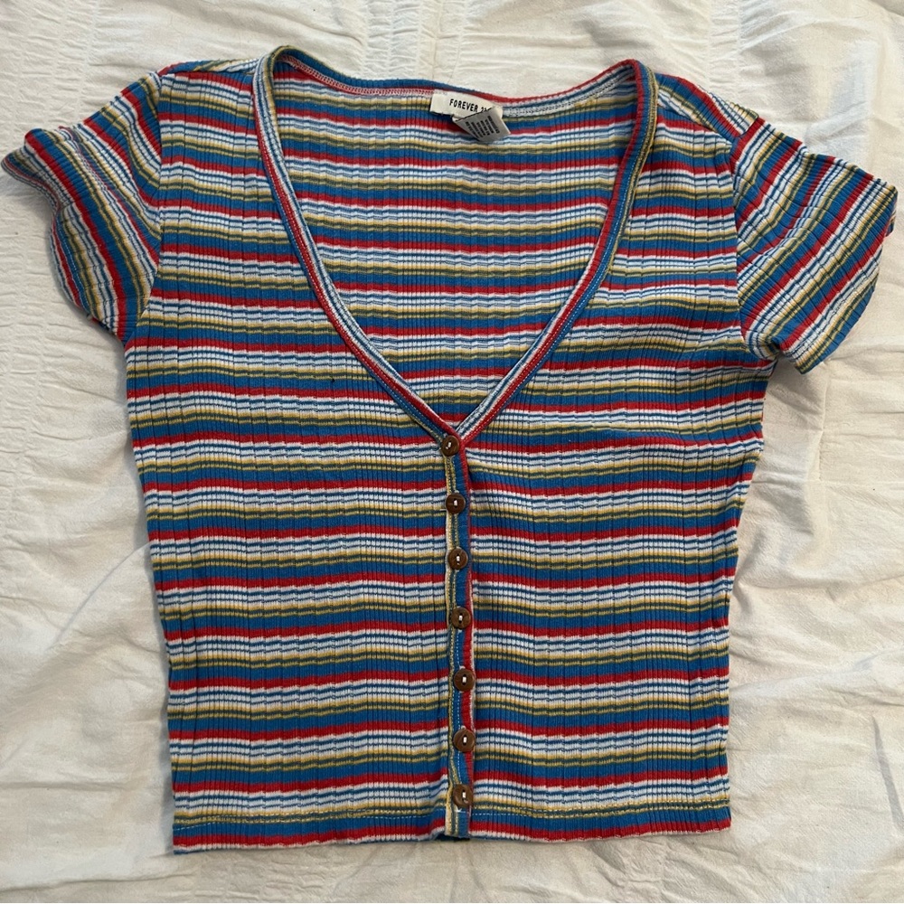 Striped button up crop top